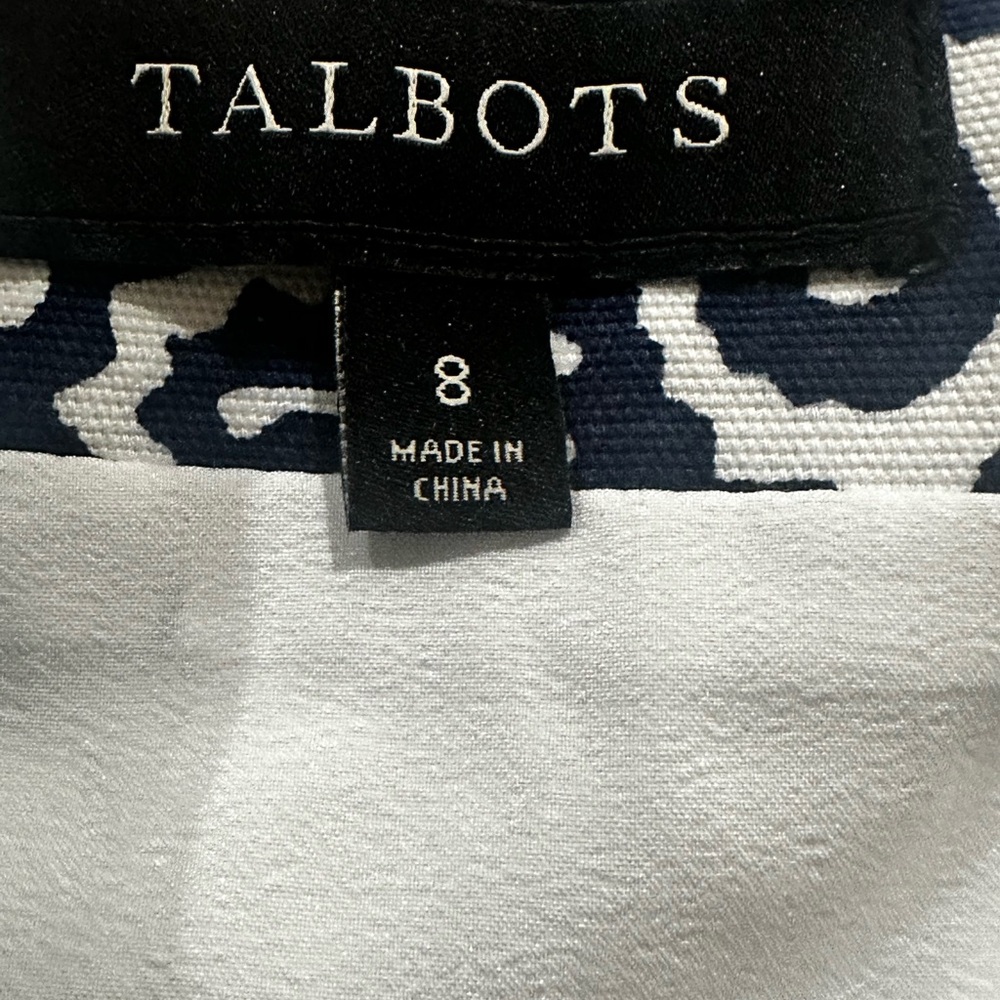 TALBOTS LACE-TRIMMED WOODBLOCK FLORAL STRETCH COTTON CANVAS SKIRT - Picture 4 of 5